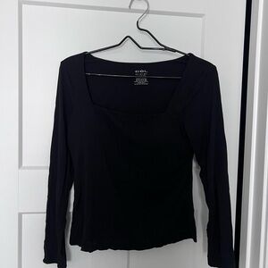 OGL Black Square-Neck Long Sleeve Top with Built-in Bra